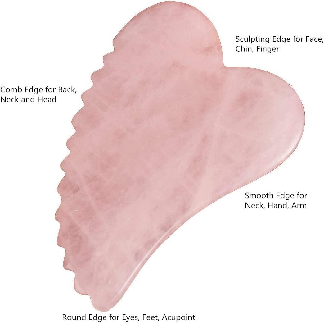 WXHN WXHN Gua Sha Facial Tool Comb Edge Guasha Scraping Rose Quartz Massage