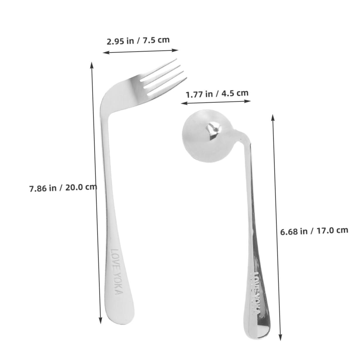 GRADENEVE GRADENEVE Stainless Steel Left-Handed Spoon Fork Set Angled Spoon for Easy Eating Curved Fork Aid Spoon for Elderly