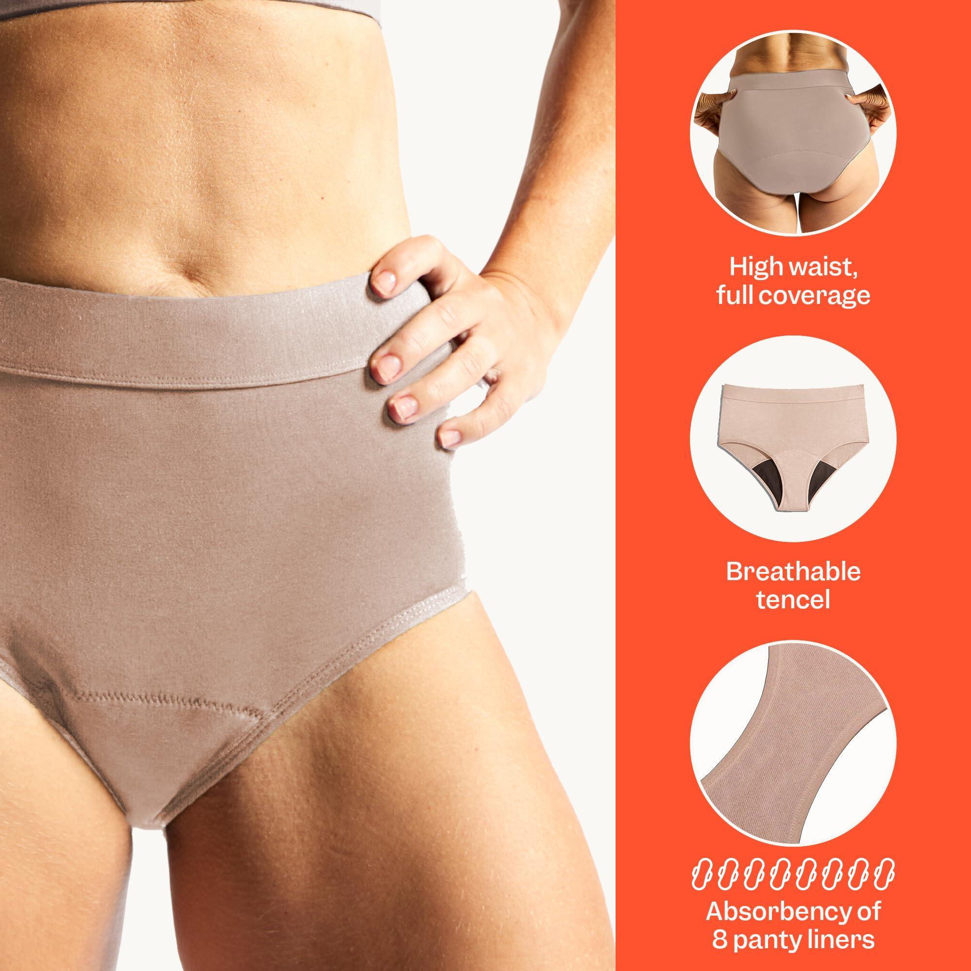 Jude Jude Washable Incontinence Pants for Women, Reusable Leakproof Underwear for Women, High Absorbency, Beige Full High Knickers with Unique 3-Layer Gusset (S)