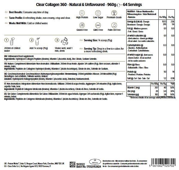 THE PROTEIN WORKS Protein Works - Collagen 360, Powder Supplement, Type I & III, High Protein, Unflavoured & Natural, 960g, 64 Servings