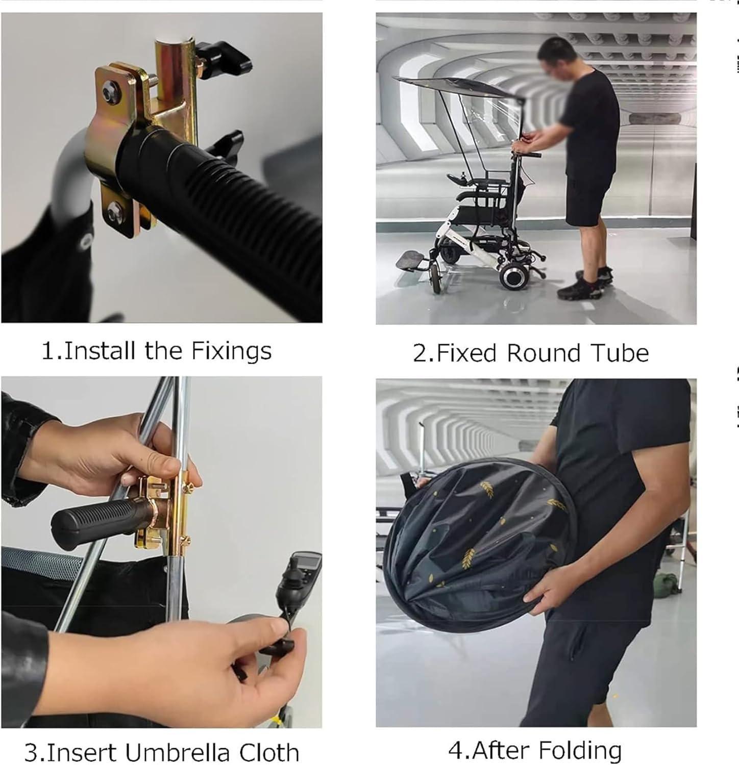 DaoGeSir Wheelchair Parasol Universal Sun Shade Rain Cover Electric Wheelchair Umbrella Canopy Wheelchair Folding Cape Canopy Wheelchairs Accessories Umbrella Chair Clamp