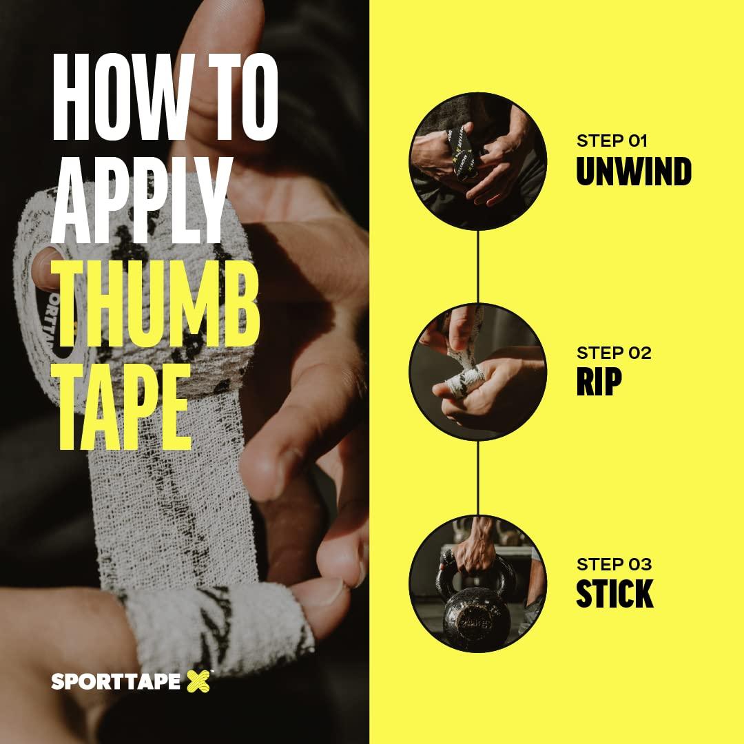 SPORTTAPE SPORTTAPE 3 Rolls Weightlifting Thumb Tape - Punk | CrossFit Tape with Sweatproof Adhesive | Easy Tear Grip Tape | Weightlifting Tape for Hook Grip, Olympic Lifting & Powerlifting - 3.8cm x 4.5m