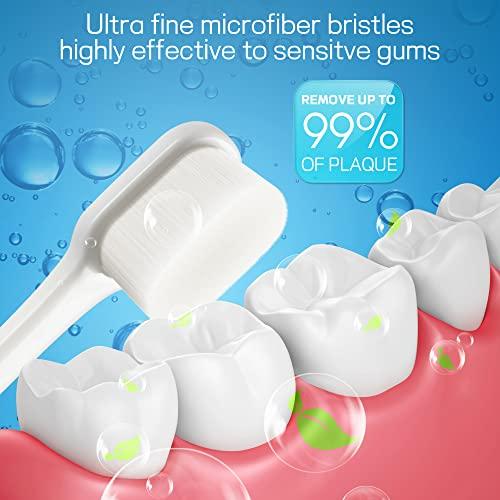 B Rush OBrush Soft Toothbrush for Sensitive Teeth and Gums, New 20,000 Micro Fine Nano Bristles Tooth Brush for Adults, Pregnant and Elderly, Packed in Portable Case, Color Green Beige Pack of 2