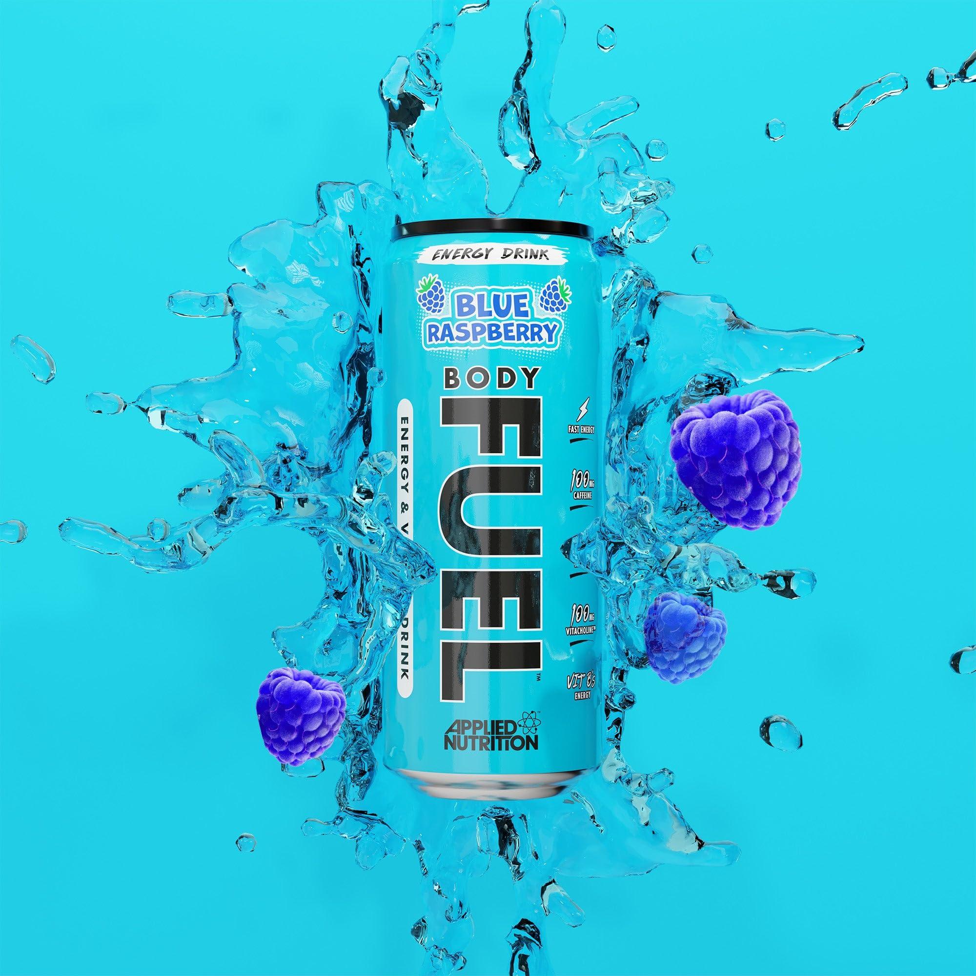 Applied Nutrition Applied Nutrition BodyFuel Energy & Vitamins Drink - Fast Energy, Energy Drink, Sugar Free with Caffeine (Pack of 12 Cans x 330ml) (Blue Raspberry)