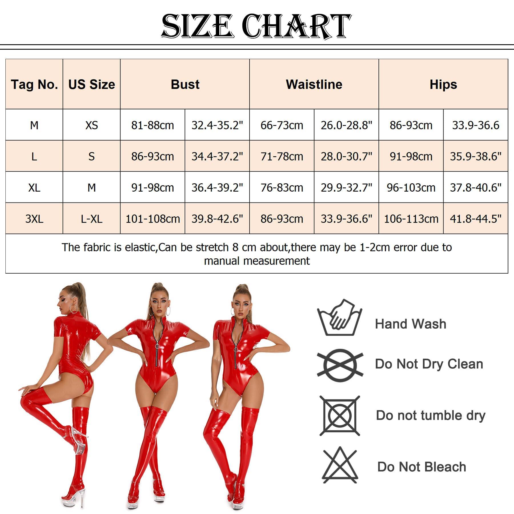 SEAUR SEAUR Womens Short Sleeve Stretch Bodysuit Wet Look Club Nightwear Patent Leather Bodycon One Piece Leotard Costume Red XL