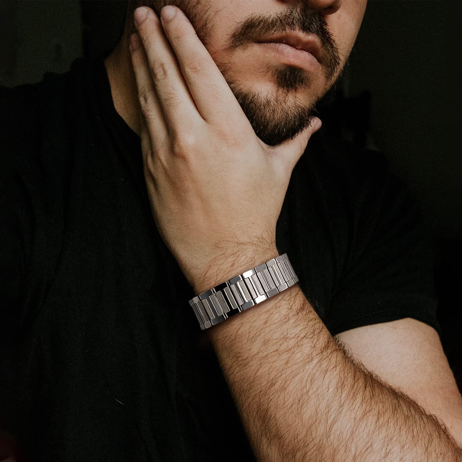 JEROOT JEROOT 4000 Gauss Titanium Magnetic Bracelet, Pure Titanium Power Men's Magnetic Bracelets Clasp Bracelet Magnet Men's Magnetic Bracelet (grey)