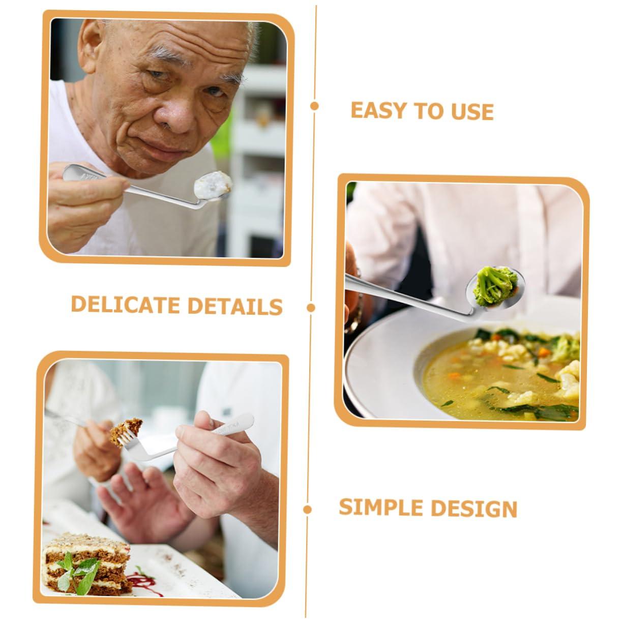 GRADENEVE GRADENEVE Stainless Steel Left-Handed Spoon Fork Set Angled Spoon for Easy Eating Curved Fork Aid Spoon for Elderly