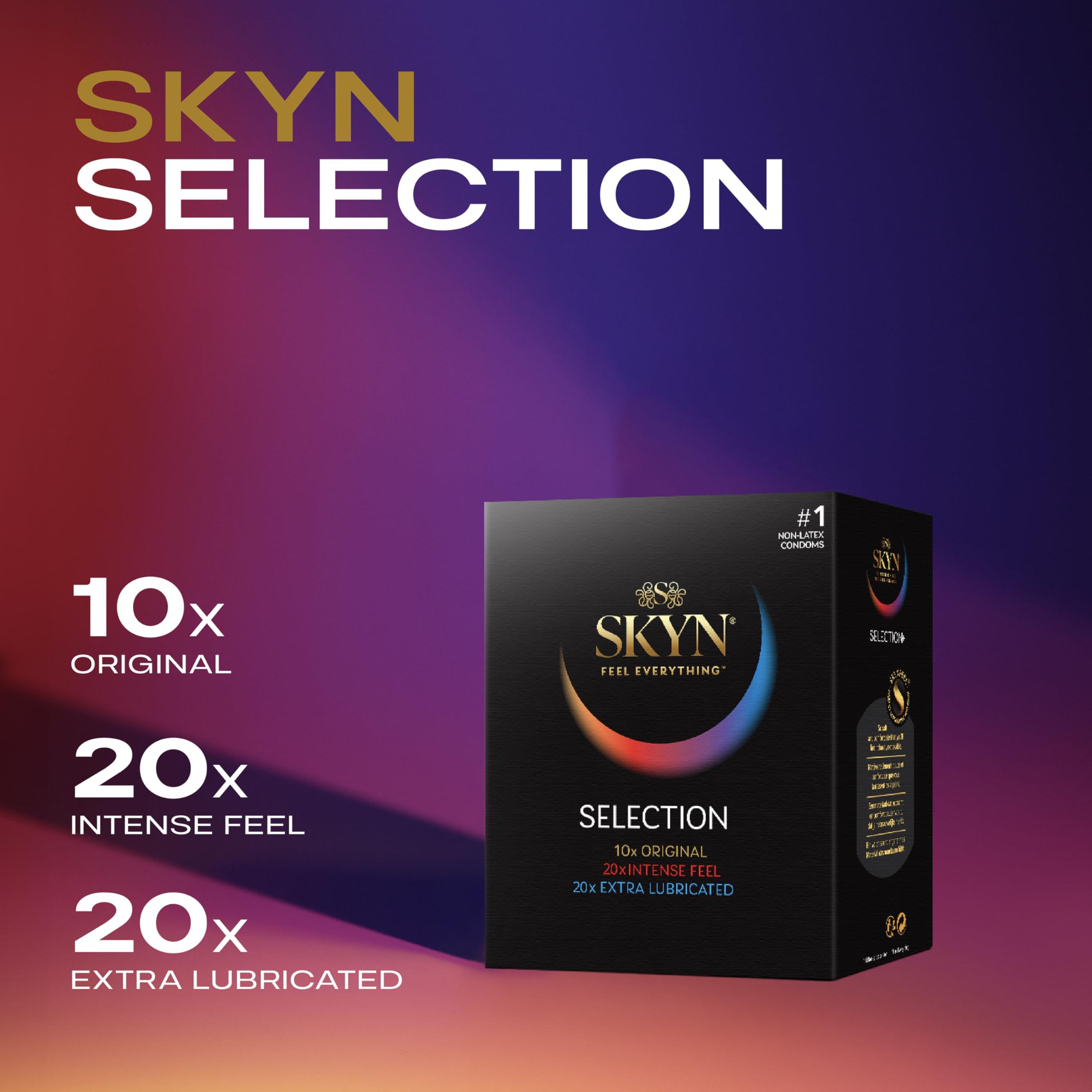 SKYN SKYN Selection Pack: 50 Original & Elite Condoms - Skynfeel Latex-Free, Regular Size, Ultra-Thin - 10 Original, 10 Intense Feel, 10 Extra Lube