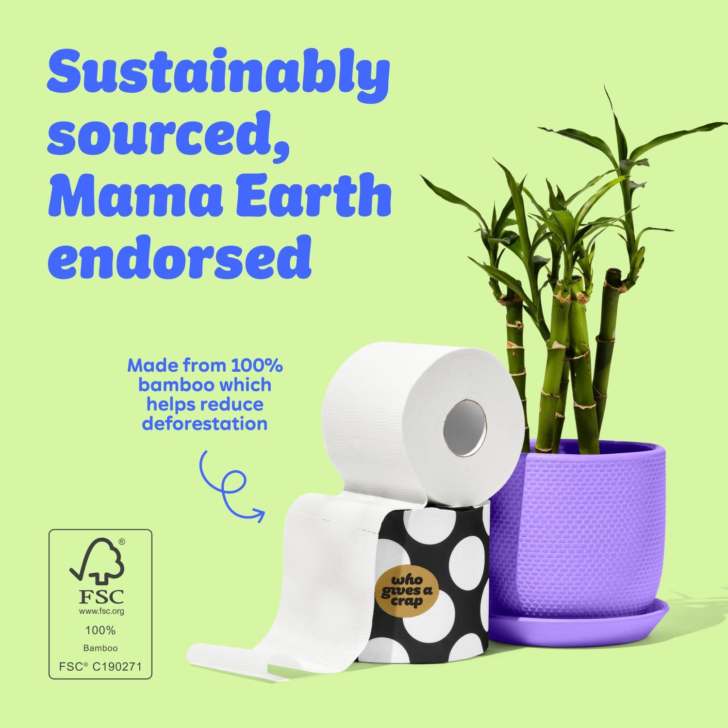 Who Gives A Crap Who Gives A Crap Premium Bamboo, Twice as Long, Toilet Roll, Box of 24 (3-Ply, 370 Sheets) Luxuriously Soft, Strong, Sustainable, Biodegradable & Plastic-Free