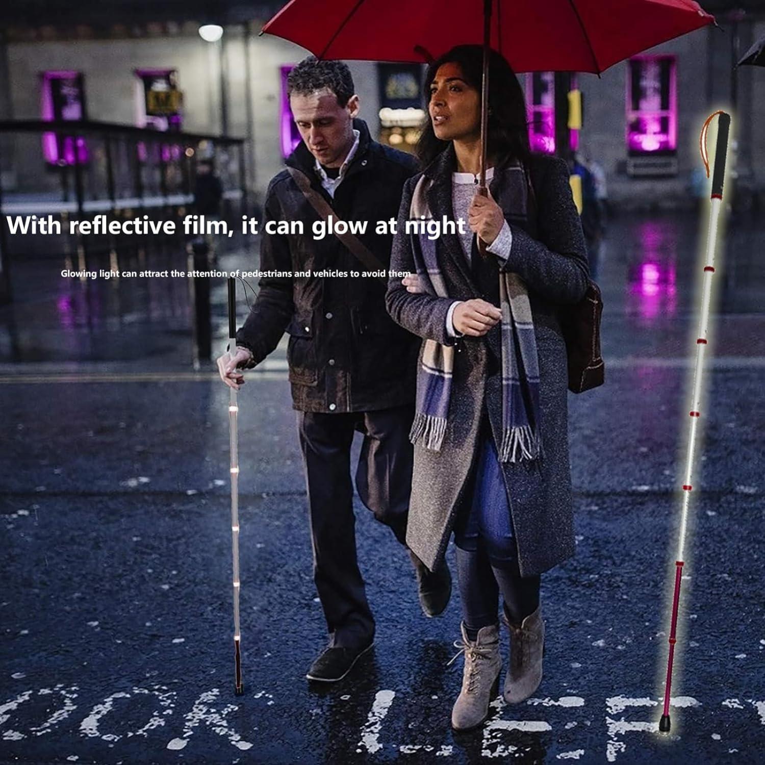 SEIBES Folding Blind Cane, 8 Sections Titanium Alloy Blind Cane Telescopic Outdoor Walking Stick with Reflective Walk Cane for the Blind and Vision Impaired(139.5cm/55in)