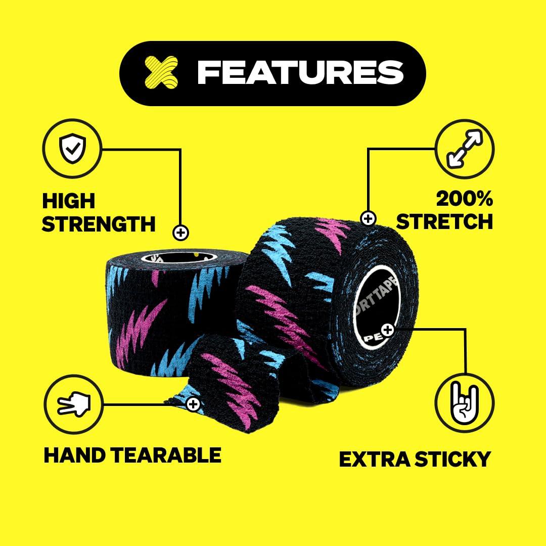 SPORTTAPE SPORTTAPE 3 Rolls Weightlifting Thumb Tape - Punk | CrossFit Tape with Sweatproof Adhesive | Easy Tear Grip Tape | Weightlifting Tape for Hook Grip, Olympic Lifting & Powerlifting - 3.8cm x 4.5m