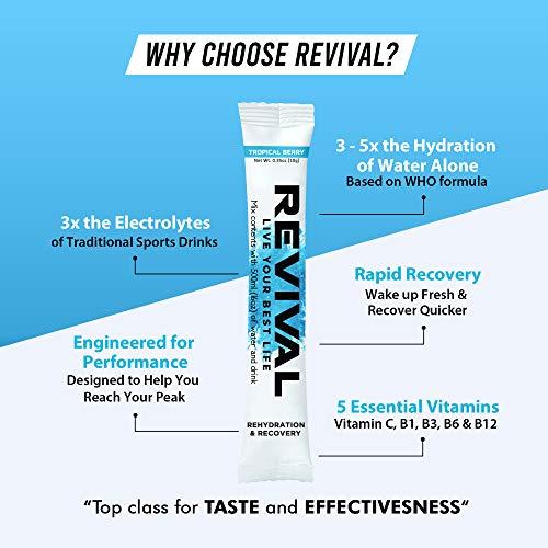 Revival Shots Revival Rapid Rehydration Electrolytes Powder - High Strength Vitamin C, B1, B3, B5, B12 Supplement Sachet Drink, Effervescent Electrolyte Hydration Tablets - 12 Pack Assorted Flavours