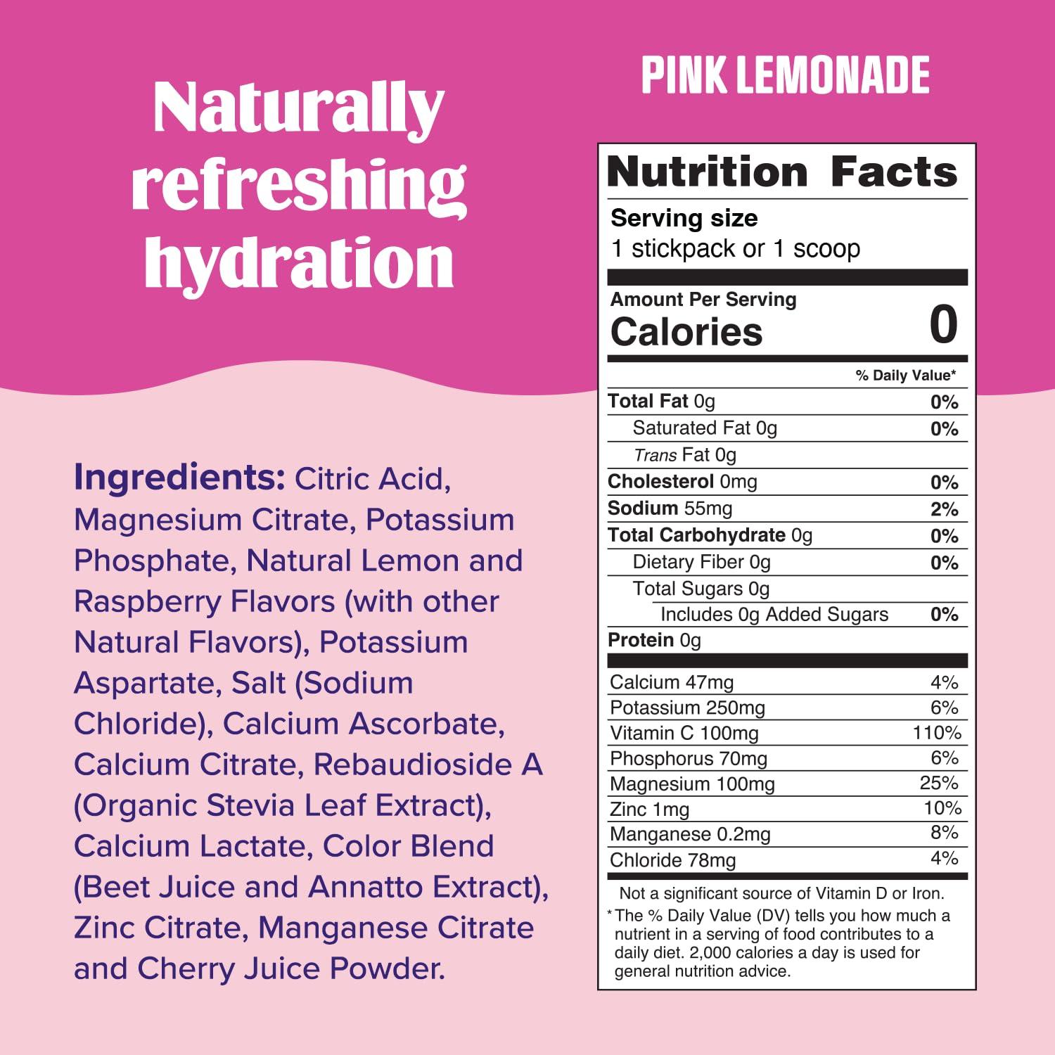 Ultima Replenisher Ultima Replenisher Daily Electrolyte Powder Drink Mix Sugar Free Pink Lemonade, 20 Stickpacks Hydration Packets with 6 Electrolytes and Trace Minerals Keto Friendly, Vegan, Non-GMO