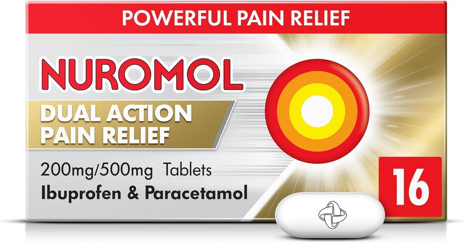 Nurofen Nuromol Dual Action Ibuprofen Paracetamol Tablets, 16 Count - Strong Painkillers for Joint, Period, Back Pain & Fever Relief