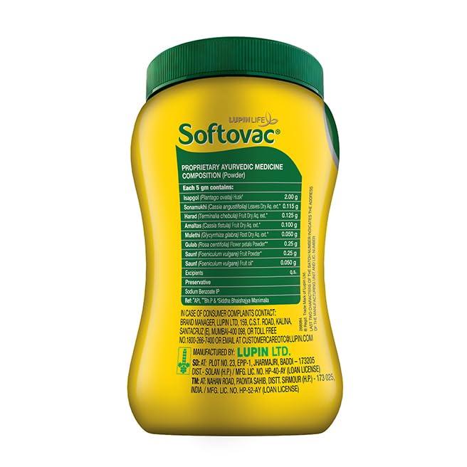 Softovac Softovac Bowel Regulator 250g - 100% Natural Actives: High Fiber Formula enriched with Sonamukhi, Harad, Mulethi, Saunf etc.