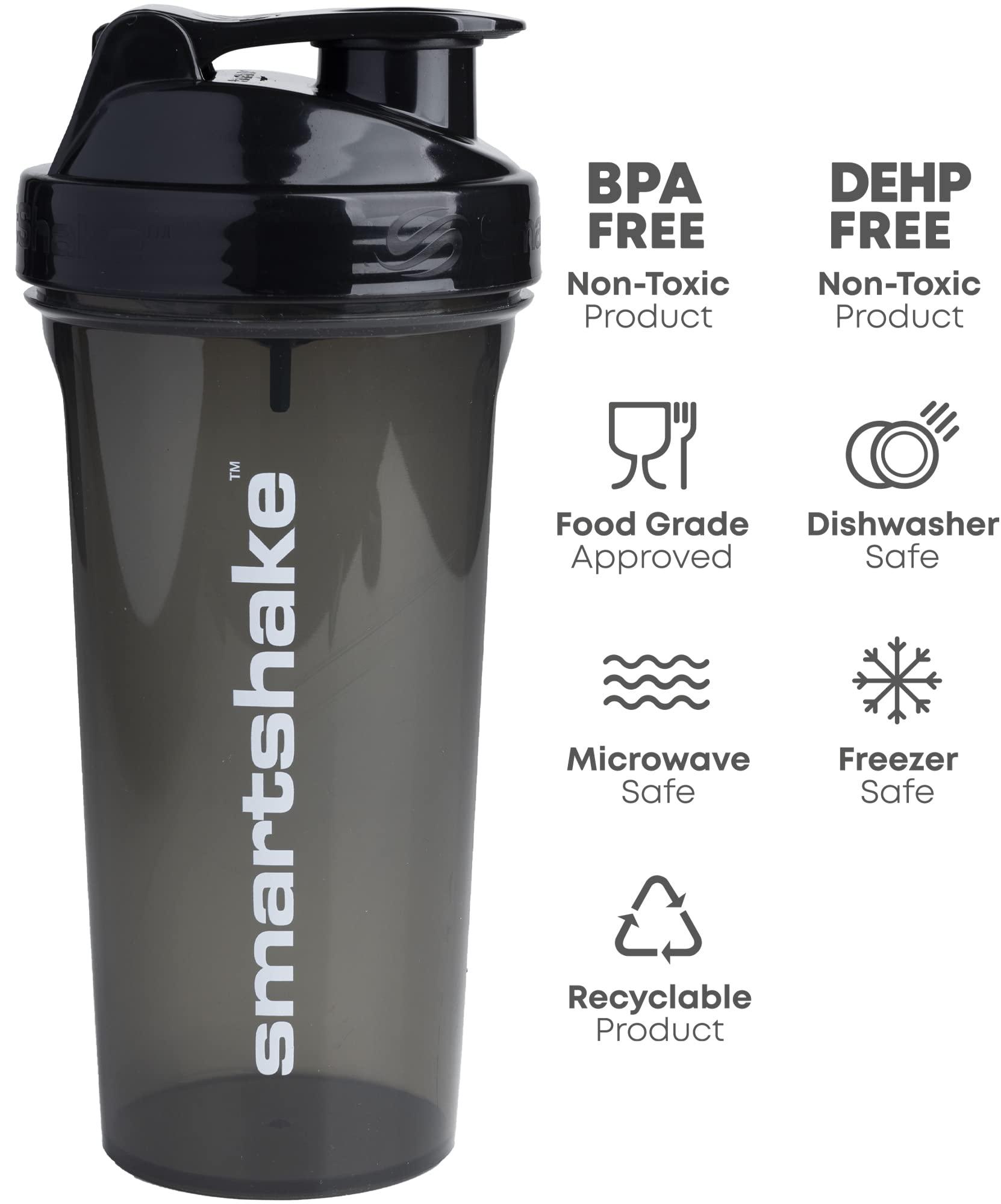 Smartshake Smartshake Glossy Lite Protein Shaker Bottle 800ml 27 oz Leakproof BPA Free Gifts for Mens Womens Gym Shaker Drink Bottle for Protein Shakes + Protein Powder - Black