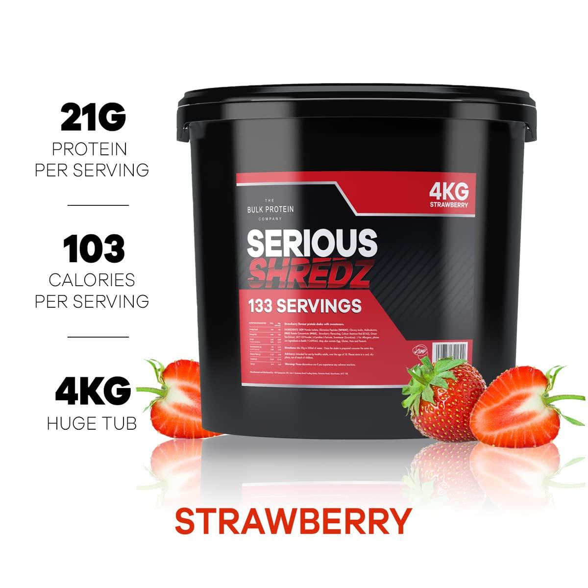 The Bulk Protein Company Serious Shredz 4kg Diet Whey Protein Powder Contains L-Carnitine L-Tartrate and Green Tea extract Supports Lean Muscle Growth, 133 Servings The Bulk Protein Company (Strawberry)