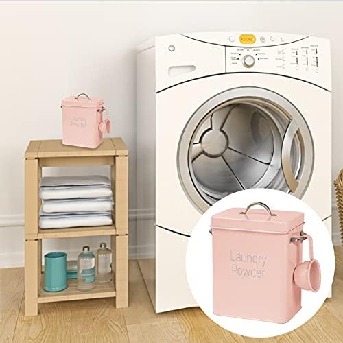perfectshow Washing Powder Bucket Square Laundry Powder Storage Box Container, Square Washing Powder Storage Container Airtight Lid & Handles (Pink)