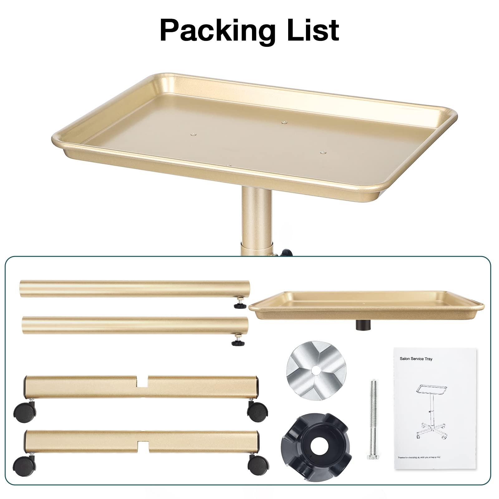 Findabetter Salon Tray, Champagne Gold Salon Tray, Salon Tray Cart with Adjustable Height, Salon Tray on Wheels, Ideal Use As Tattoo Tray&Deantal Tray, No-Rusting