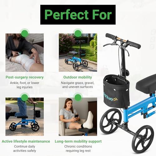 PANLOVA Adjustable Medical Folding Steerable Leg Knee Walker Scooter with Front bag-9251B