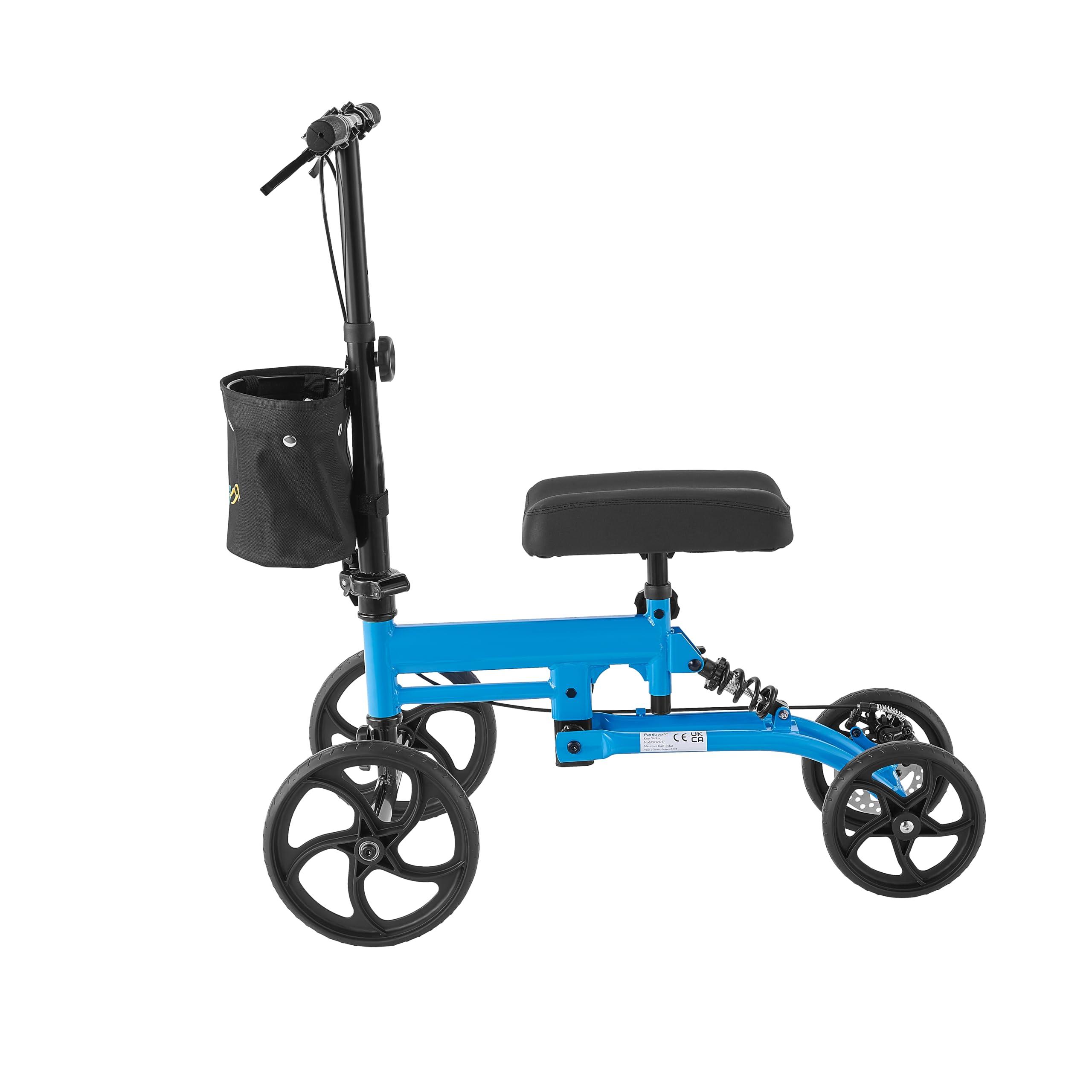 PANLOVA Adjustable Medical Folding Steerable Leg Knee Walker Scooter with Front bag-9251B