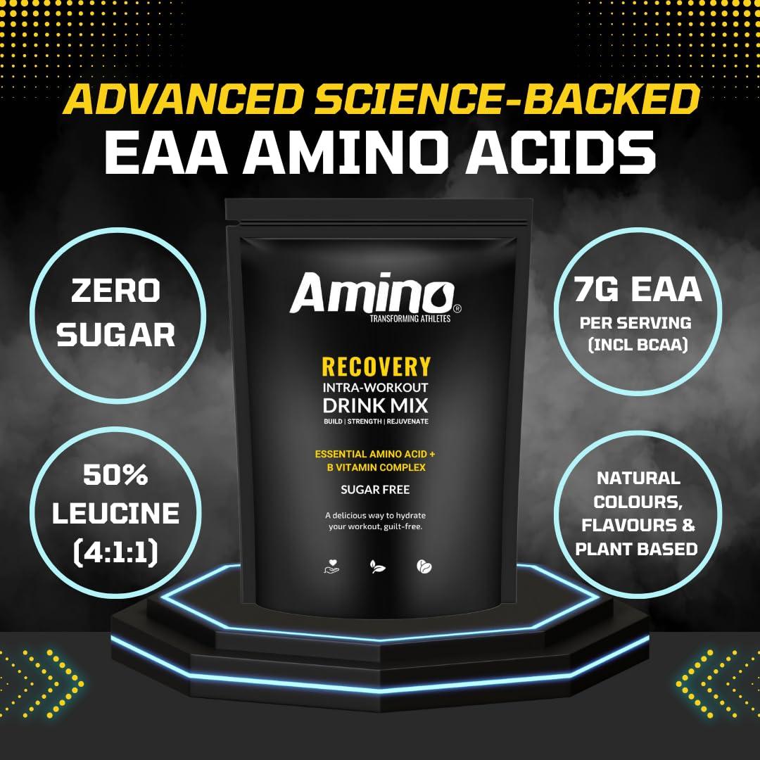 Amino Amino Recovery - EAA & BCAA Intra Workout Powder - Amino Acid Recovery Drink - 5000mg EAA Amino Acids & BCAA Powder - Protect Muscle & Aid Recovery - Sugar Free & Vegan (Red Berry, 66 Servings)