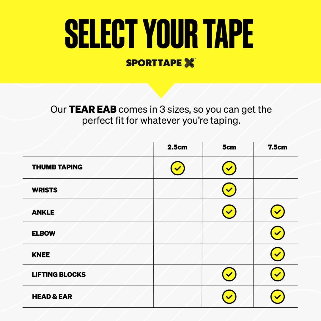 SPORTTAPE Box of 24 Rolls - SPORTTAPE EAB Tape | 7.5cm x 4.5m - Black - Tearable Elastic Adhesive Bandage | Rugby Lifting Tape, Tear Light Strapping Tape | Medical, Lifting Blocks, Knee Strapping, Elbow & Wrist