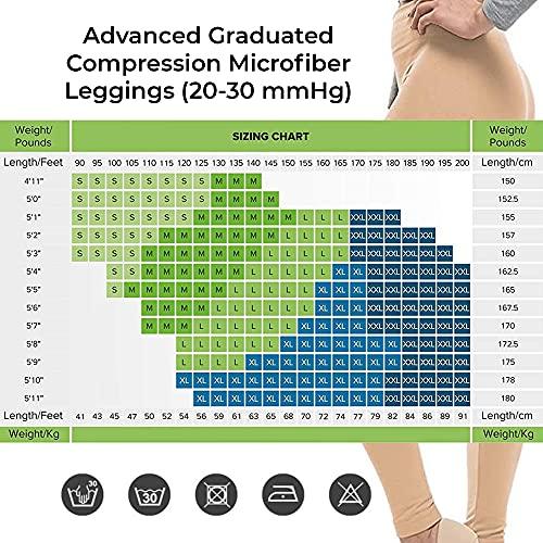 Terramed Just Think Comfort Terramed Advanced Graduated Compression Leggings Women - 20-30 mmHg Footless Microfiber Leggings Tights (Beige, Large)