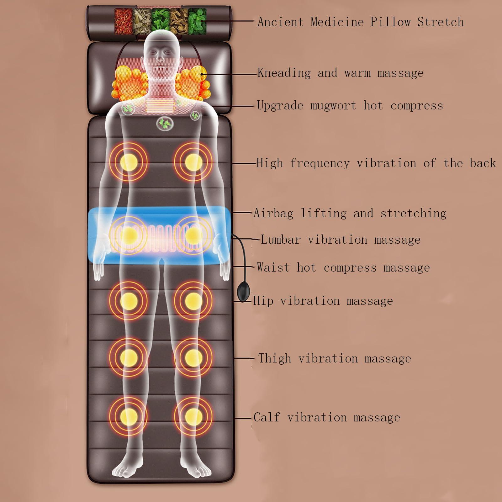 SJHDHDA Full Body Massage Mat with Adjustable Pillows Heating Pads,Massage Mat with Heat 10 Vibrating Nodes,Full Body Massager for Neck and Back Muscle Relaxation Full Body Massage Learned extensively