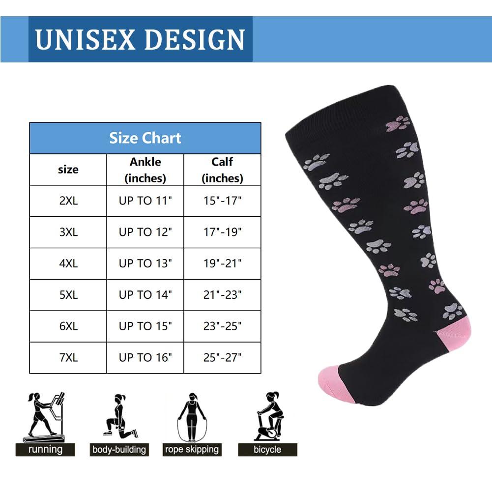 Cheeroyal 3 Pack Plus Size Compression Socks for Women and Men, 20-30mmhg Extra Large Wide Calf Knee High Stockings for Circulation Support (4XL, YSZ06-2)