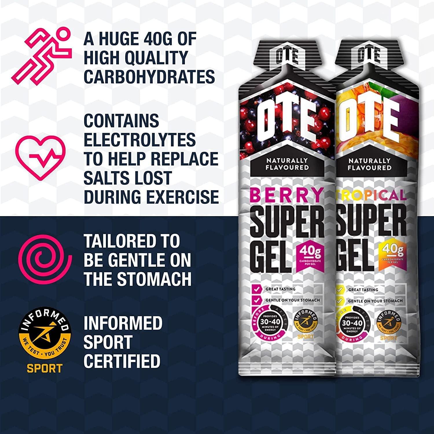 OTE OTE Super Gel - Energy Gels for Running & Cycling - Superior Dual Source Running Gel with 40g of Carbohydrates - Glucose Gels for Swimming & Endurance Sports - Box of 12 (Berry & Cherry)