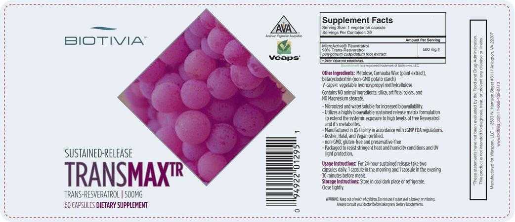 Biotivia Transmax Time Release. 500mg of Trans-resveratrol + Polydatin for More bio-Availability. High Potency. 100% Vegetarian. Premium Resveratrol Product. Physician's Choice. 60 Tablets