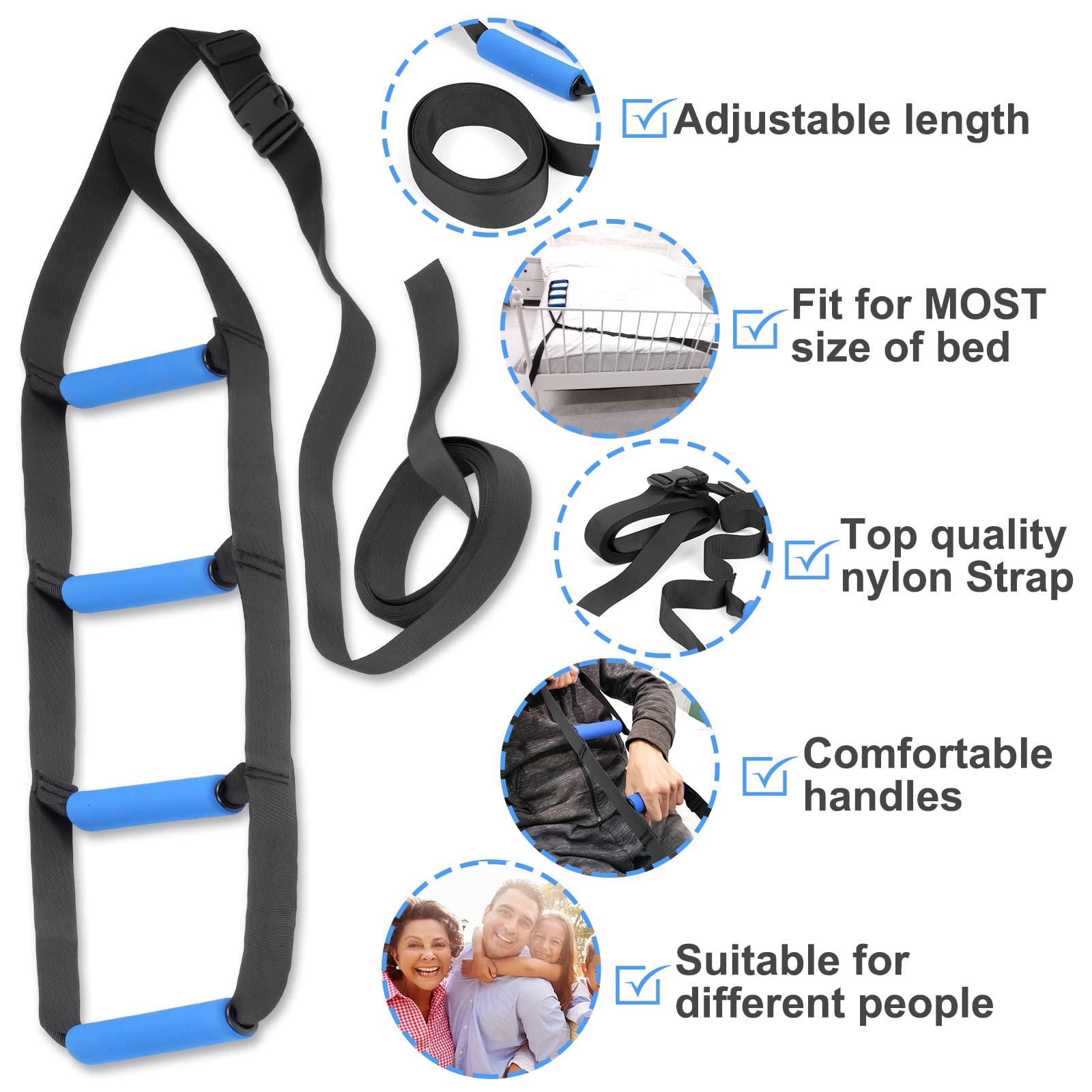 Homymusy Bed Ladder Assist,Pull up Helper and Sit up Helper 4 Handle Grips,Bed Rail Assistance Devices Adjustable Length Bed Lift for Any Beds Mobility Aid for Elderly, Handicapped,Injured (160 INCHES)
