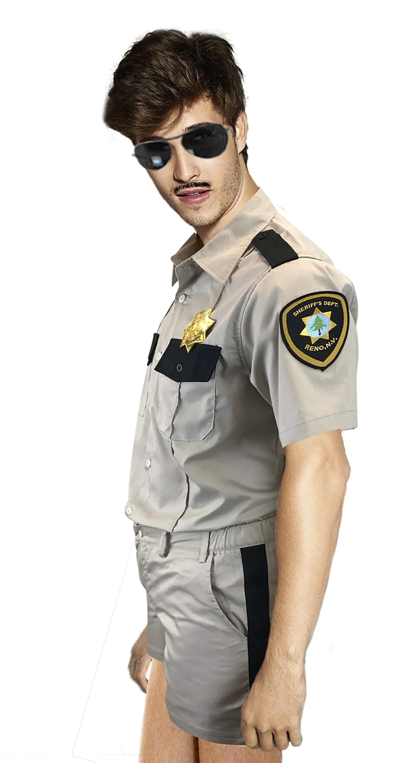 OEM OEM Reno 911 Costume Lt Dangle Shirt Shorts Badge Patches Sunglasses Khaki (XL)