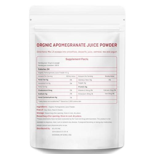 VELOTO Organic Pomegranate Juice Powder, Pure Pomegranate Powder Fruit Freeze Dried Powder, Natural Vitamin C Vegan Sweetener Superfoods for Smoothies, Yogurt & Shake, Gluten Free, Non GMO, 1 lb