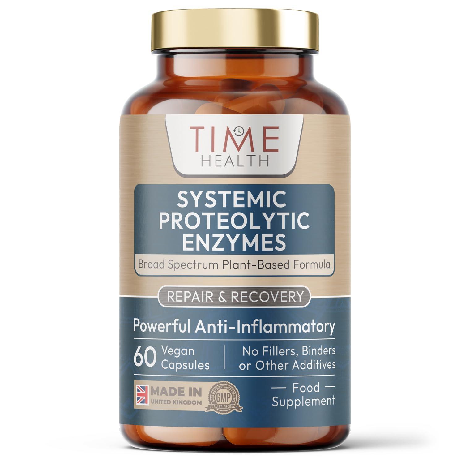 Time Health Systemic Proteolytic Enzymes Complex Repair & Recovery Mixed Enzyme Formula with Ginger & Ionic Trade Minerals UK Made Zero Additives Pullulan