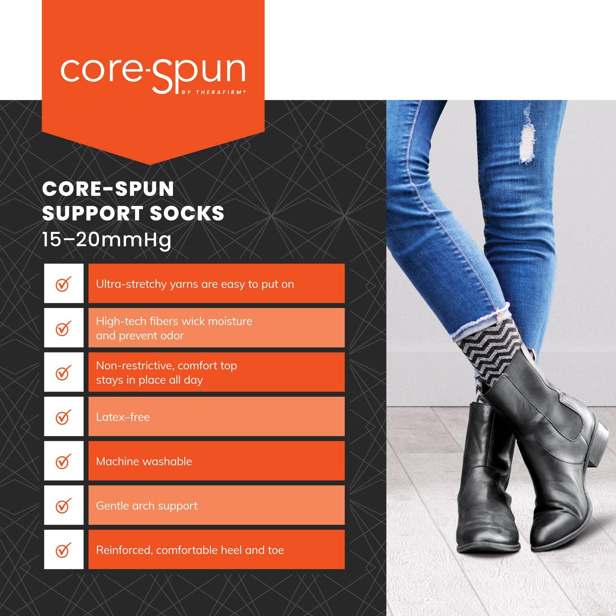 CORE-SPUN BY THERAFIRM Core-Spun 15-20mmHg Medical Mild Graduated Knee High Compression Socks, Black, X-L Short