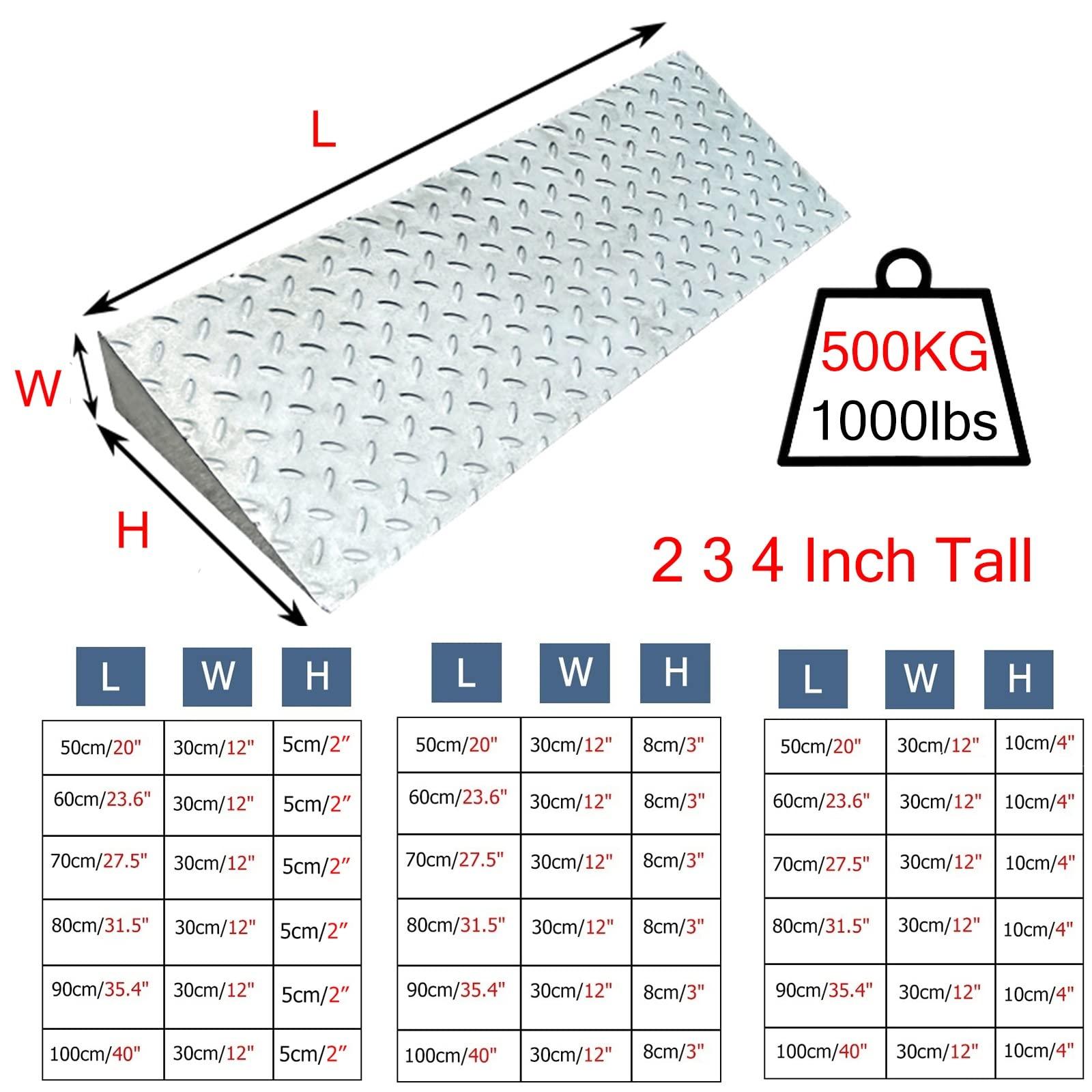 ZAQYCM Driveway Ramp Stainless Steel, Curb Ramp 2 3 4 5 6 7 8 Inch Rise for Lowered Cars/ Motorcycle/ Wheelchair, Heavy Duty Threshold Ramp for Doorways/ Patio Door/ Garage ( Color : LxWxH , Size : 35.4x12x4