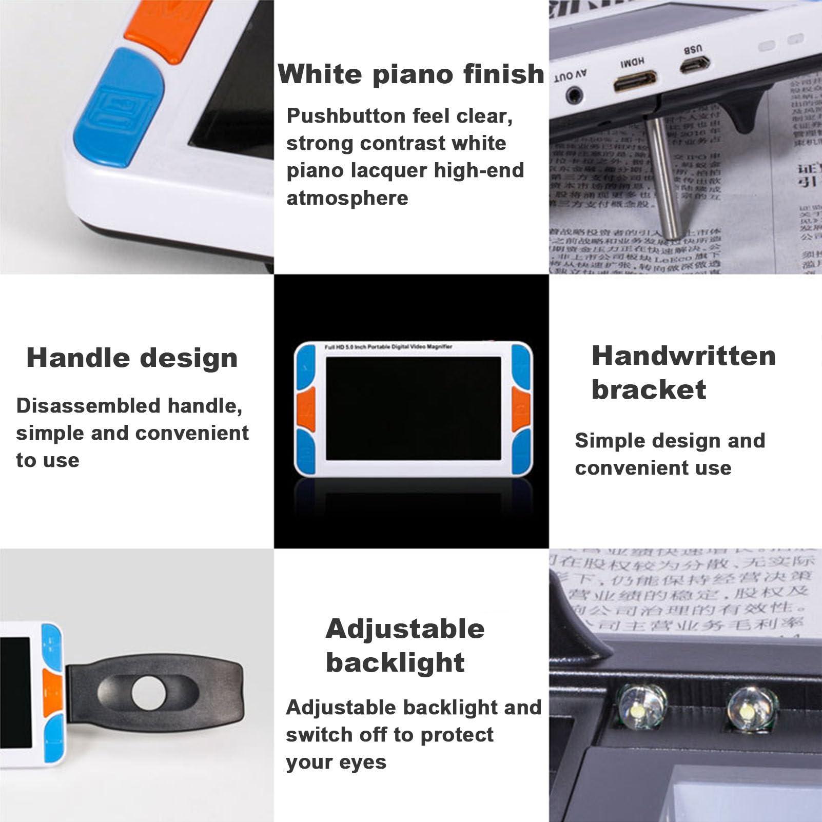 FreshCart Basics Magnifying Glasses for Reading,Handheld Digital Magnifier, 5 Inch Color HD Portable Digital Video Magnifier, 3X-48X Zoom Electronic Reading Aid for Low Vision Color Blindness Ambly