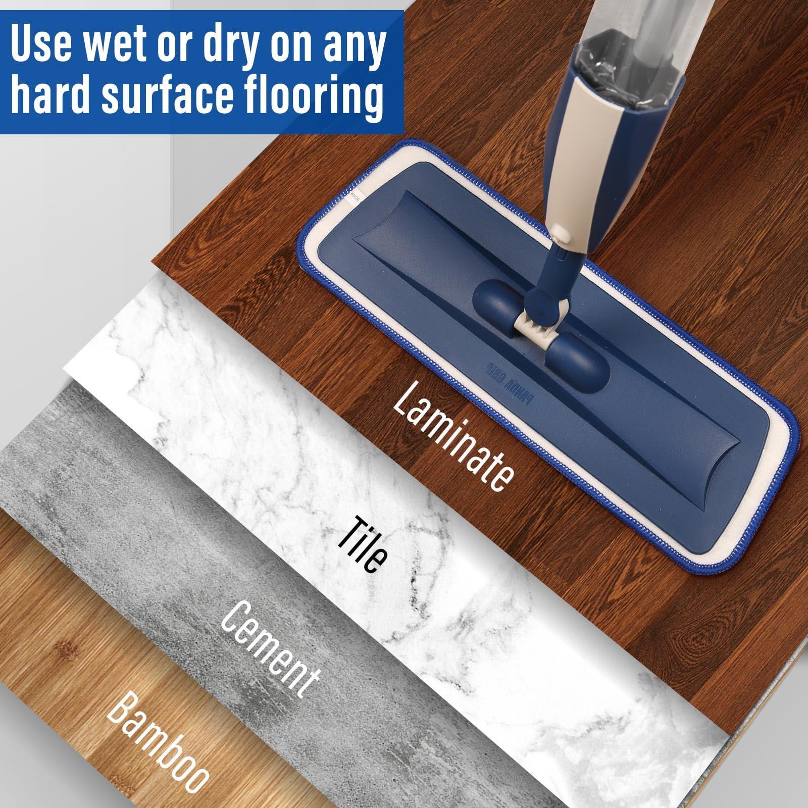 Panda Grip Mops for Floor Cleaning Wet Spray Mop with 14 oz Refillable Bottle and 3 Washable Microfiber Pads Home or Commercial Use Dry Wet Flat Mop for Hardwood Laminate Wood Ceramic