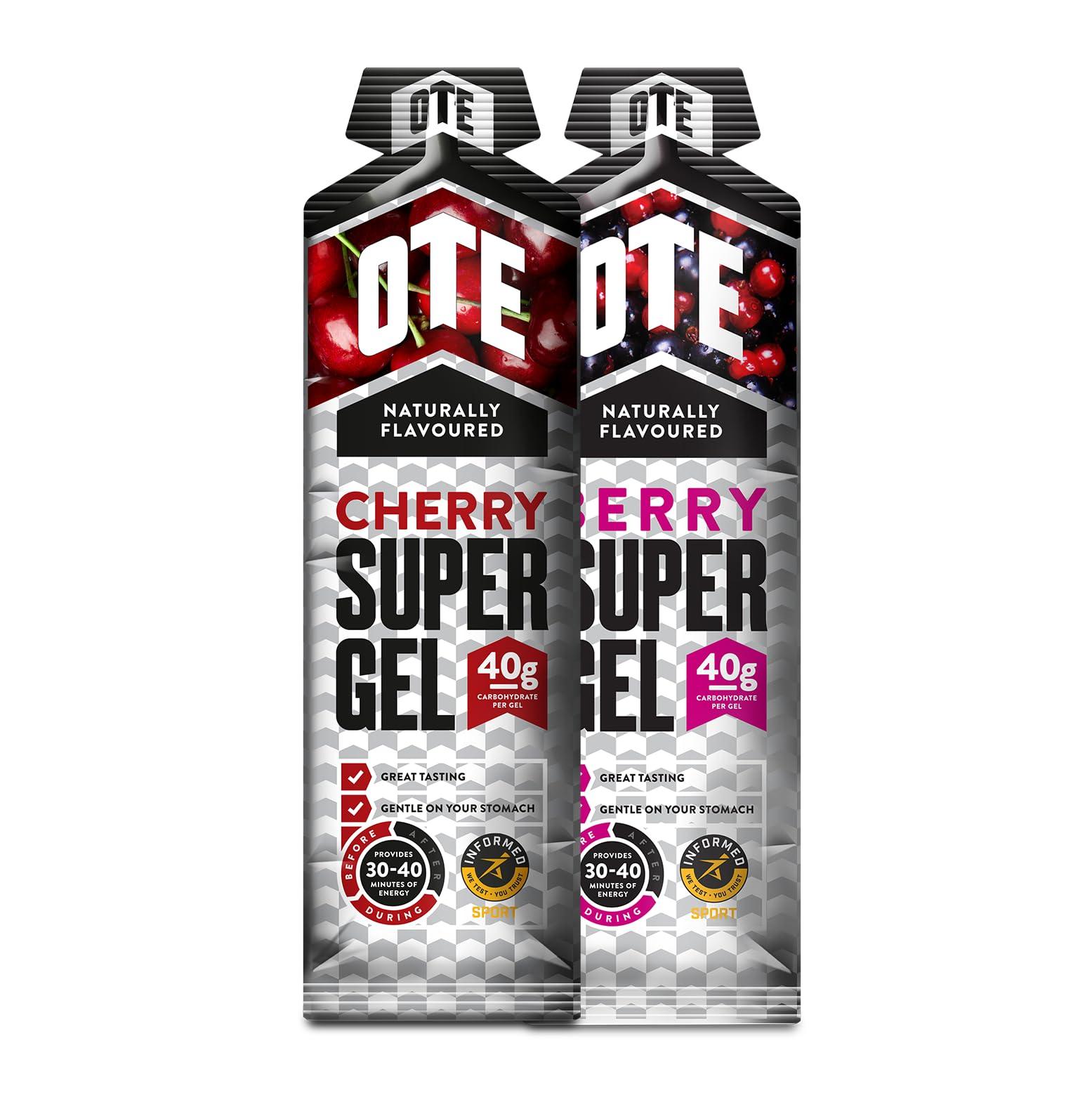 OTE OTE Super Gel - Energy Gels for Running & Cycling - Superior Dual Source Running Gel with 40g of Carbohydrates - Glucose Gels for Swimming & Endurance Sports - Box of 12 (Berry & Cherry)