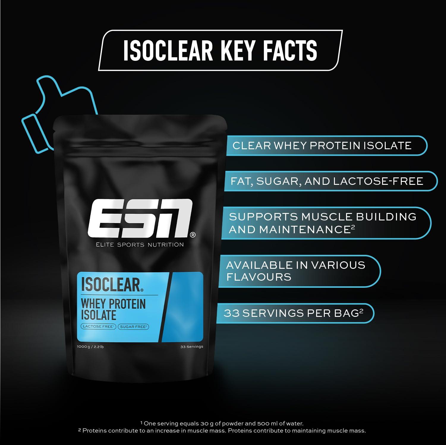 ESN ESN ISOCLEAR Whey Isolate Protein Powder, Lemon Iced Tea, 2 x 1000 g with Free Shaker, 66 Servings Clear Whey - Lactose Free - Made in Germany, Laboratory Tested