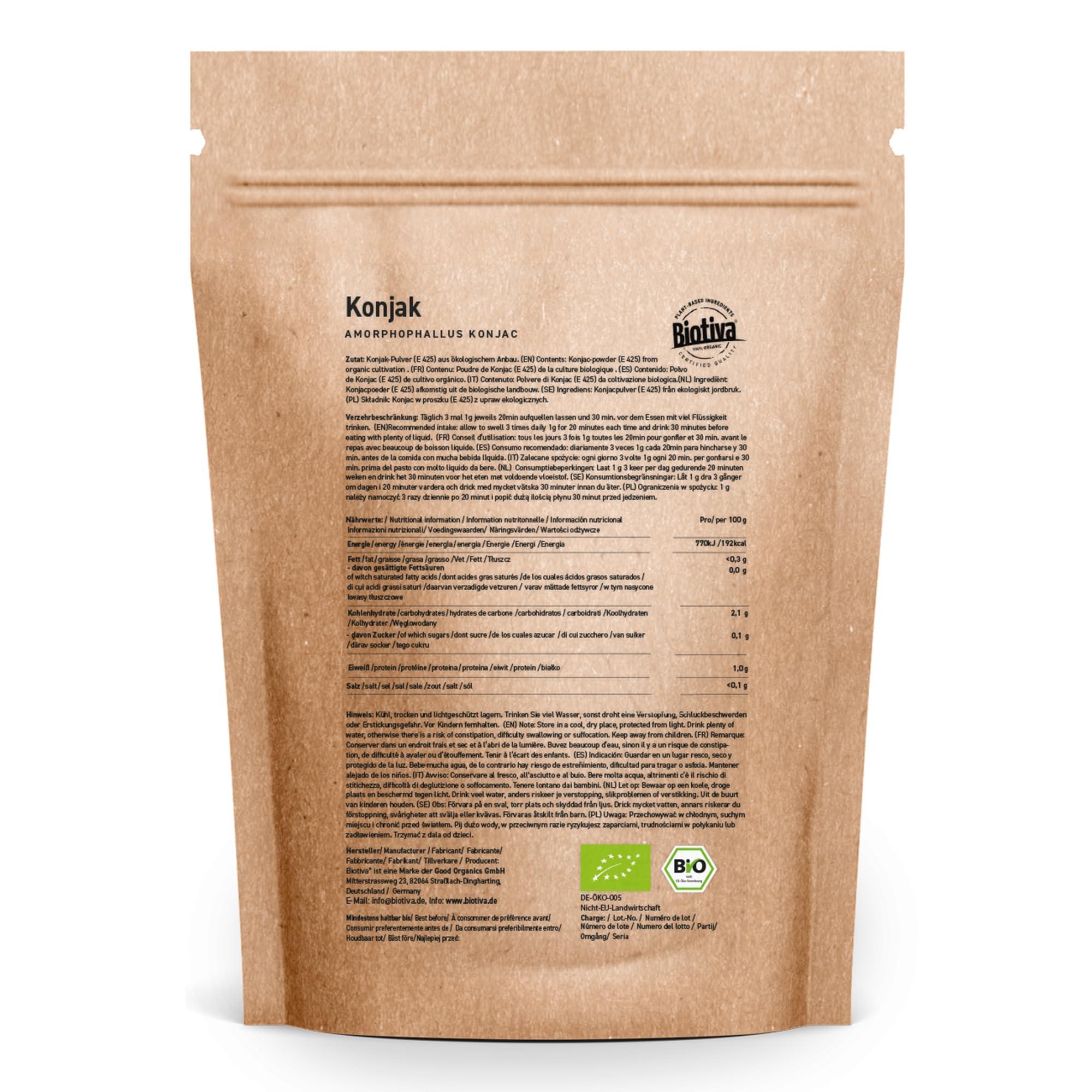 Biotiva Biotiva Konjac Powder Organic 500g (2x250g) - Konjac-Root - Glucomannan - Devils Tounge - Amorphophallus konjac - Without additives - 100% Vegan
