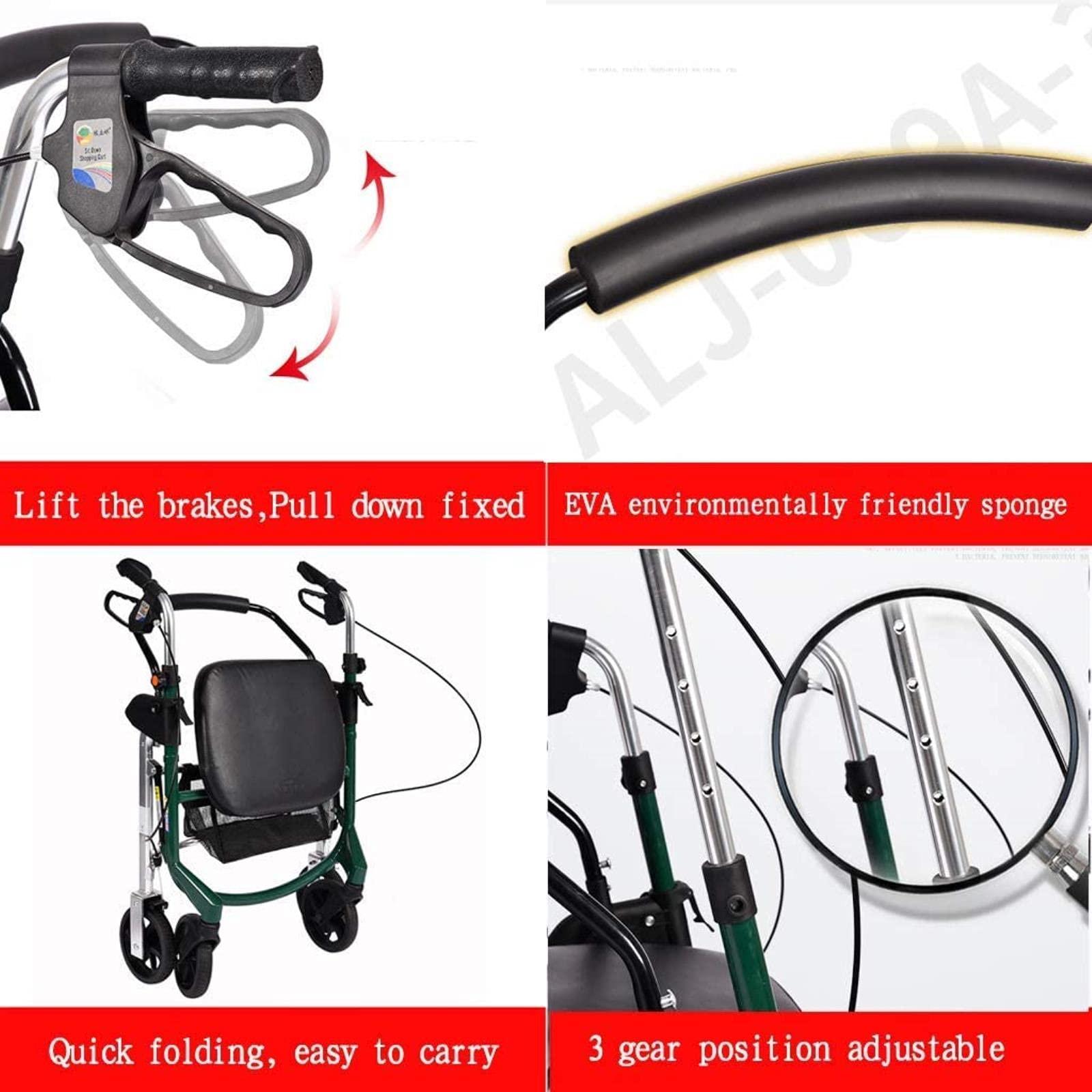 BHANAY Rollator Walker Walkers for Seniors with Seat Foldable and 4 Wheels,s with Wheels and Seat 220 Pound