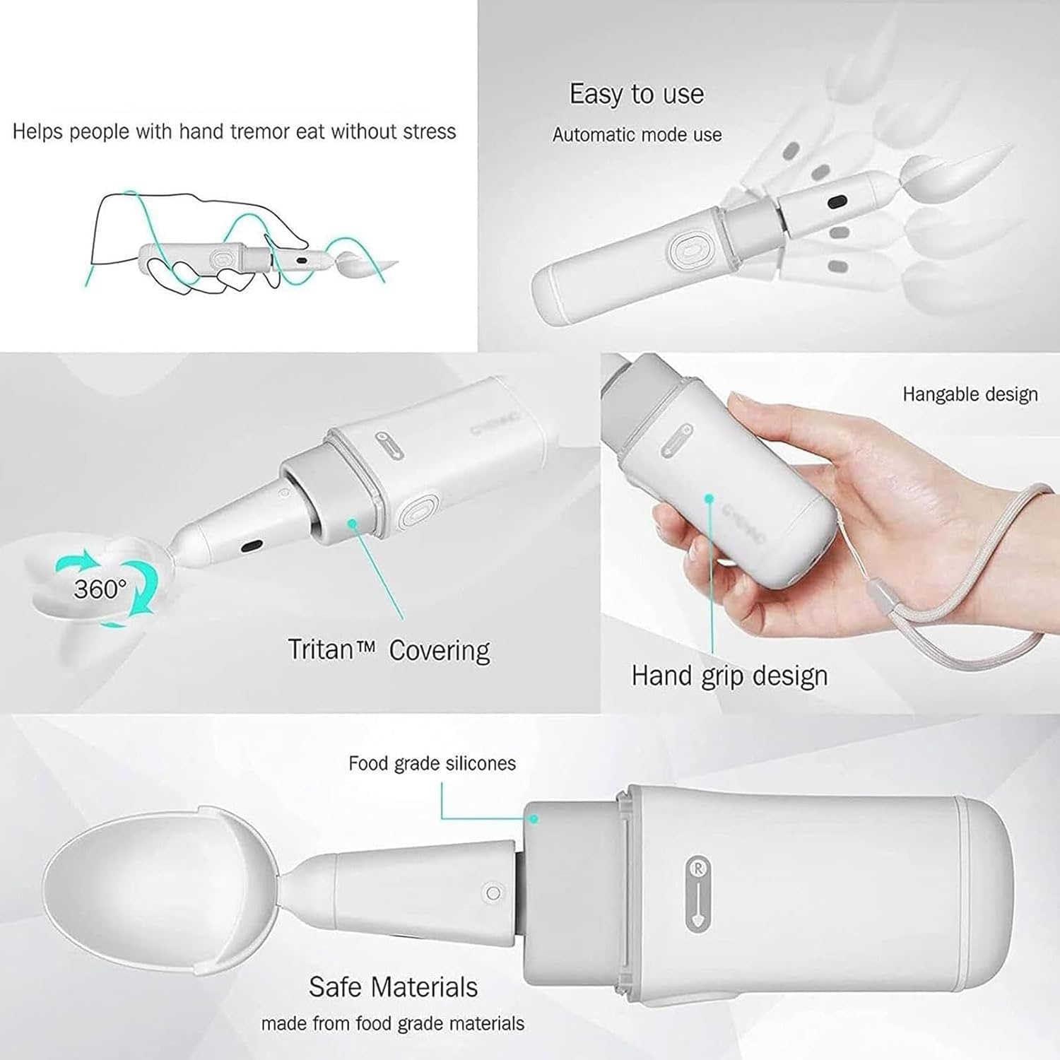 FreshCart Basics Tremor Spoon for Parkinson Patients - Self Stabilizing Adaptive Spoon for Elderly with Arthritis - Smart Spoon for Parkinson's and Tremors