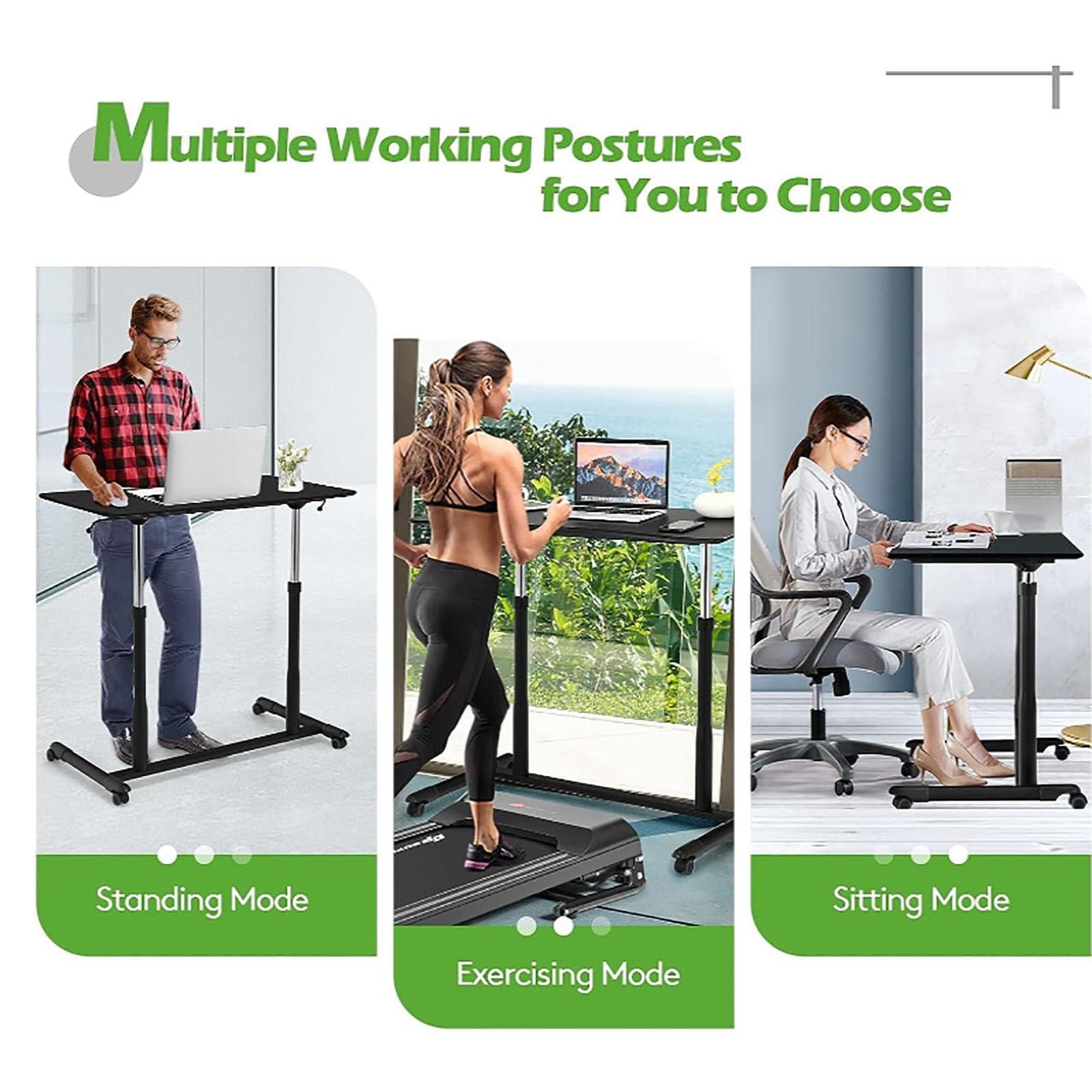 YMJKXF YMJKXF Over-Bed Tables, Compact Pneumatic Sit to Stand Up Computer Desk w/Lockable Wheels Ergonomic Rolling Laptop Table w/Steel Frame