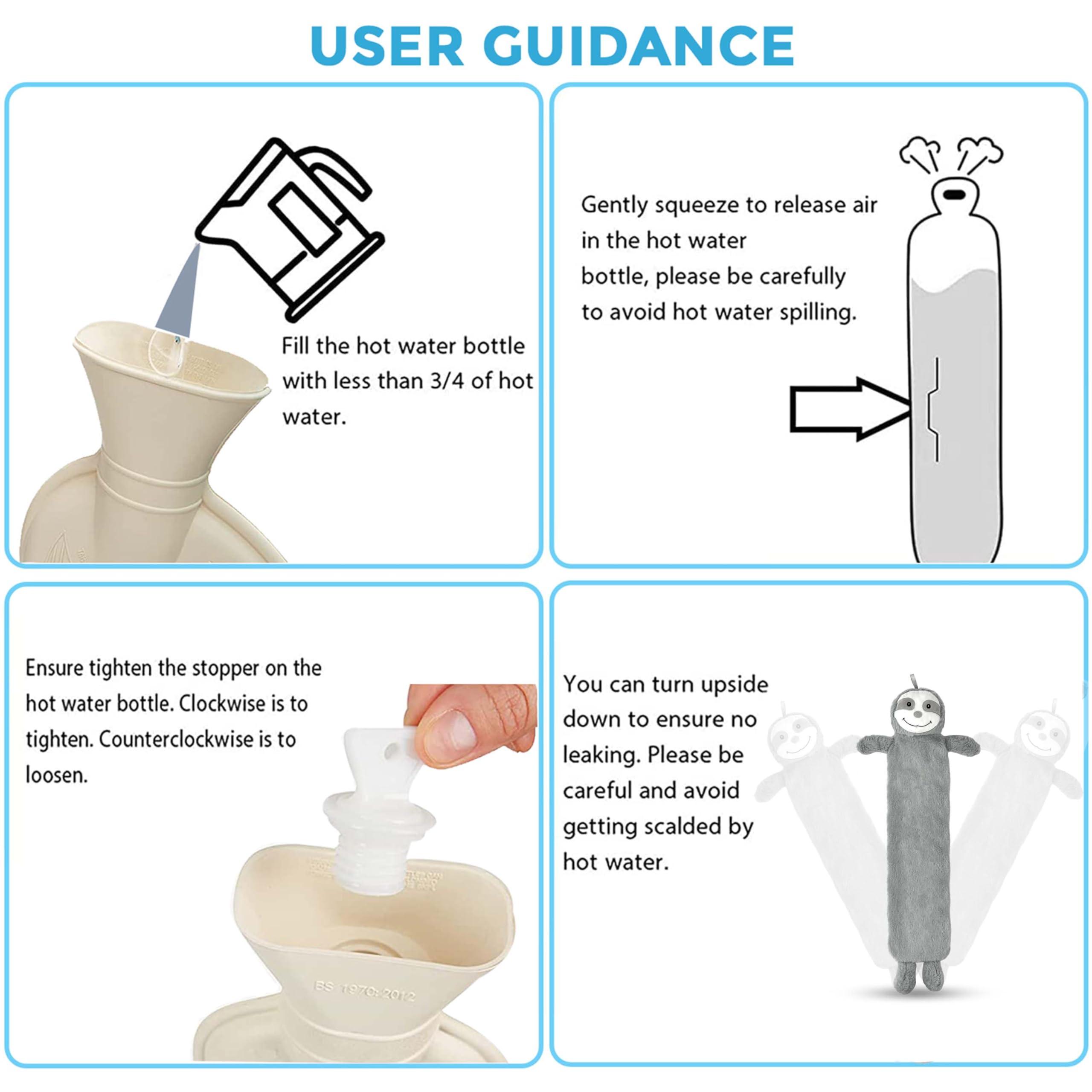 Crystals Crystals 1L or 2L Happy Sloth Hot Water Bottle - Natural Rubber for Longer Heat Hot Water Bag for Pain Relief on Aches or Injuries, Hand Feet Warmer, Neck and Shoulder Pain Relief (Extra Long 2L)