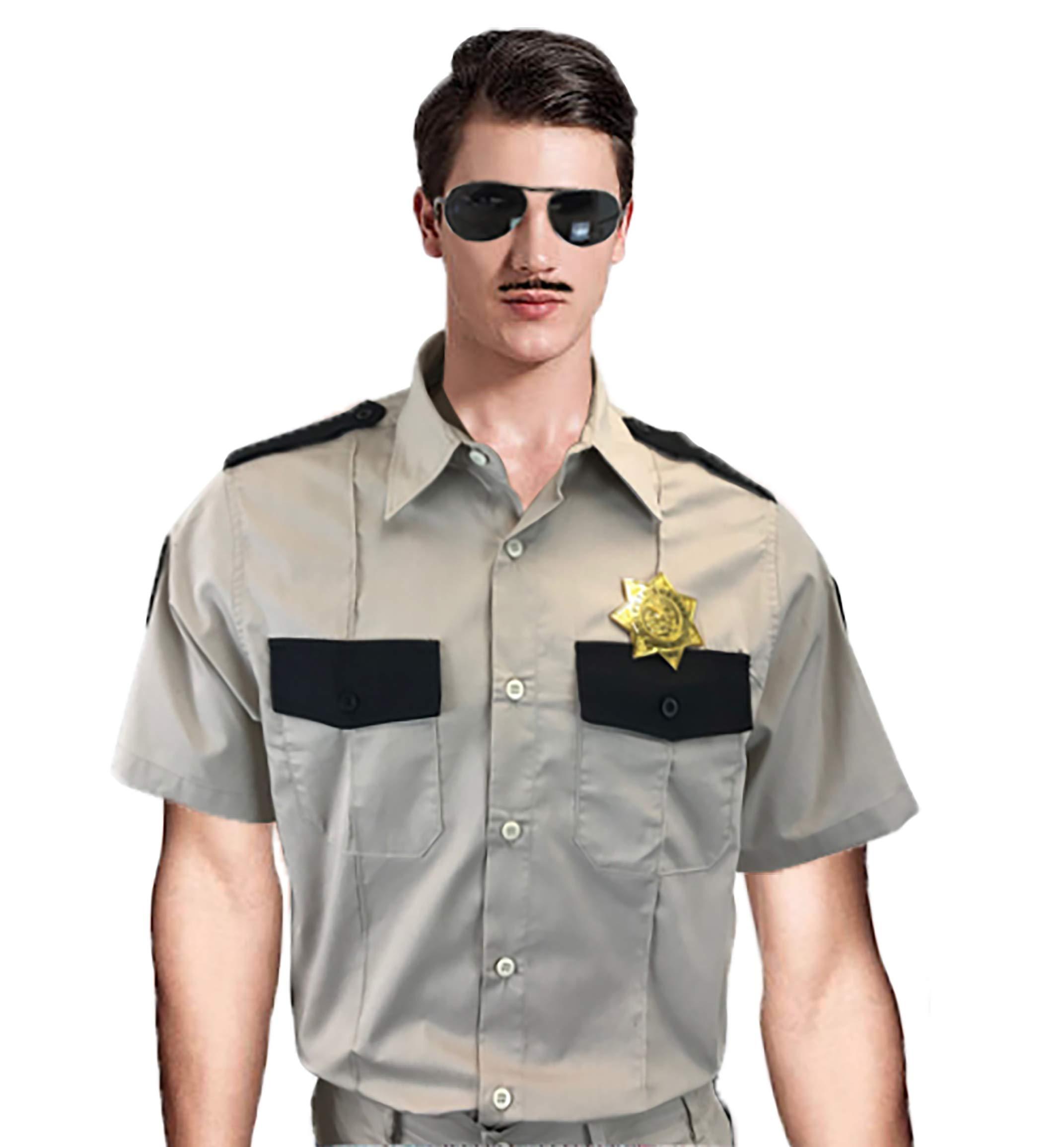 OEM OEM Reno 911 Costume Lt Dangle Shirt Shorts Badge Patches Sunglasses Khaki (XL)
