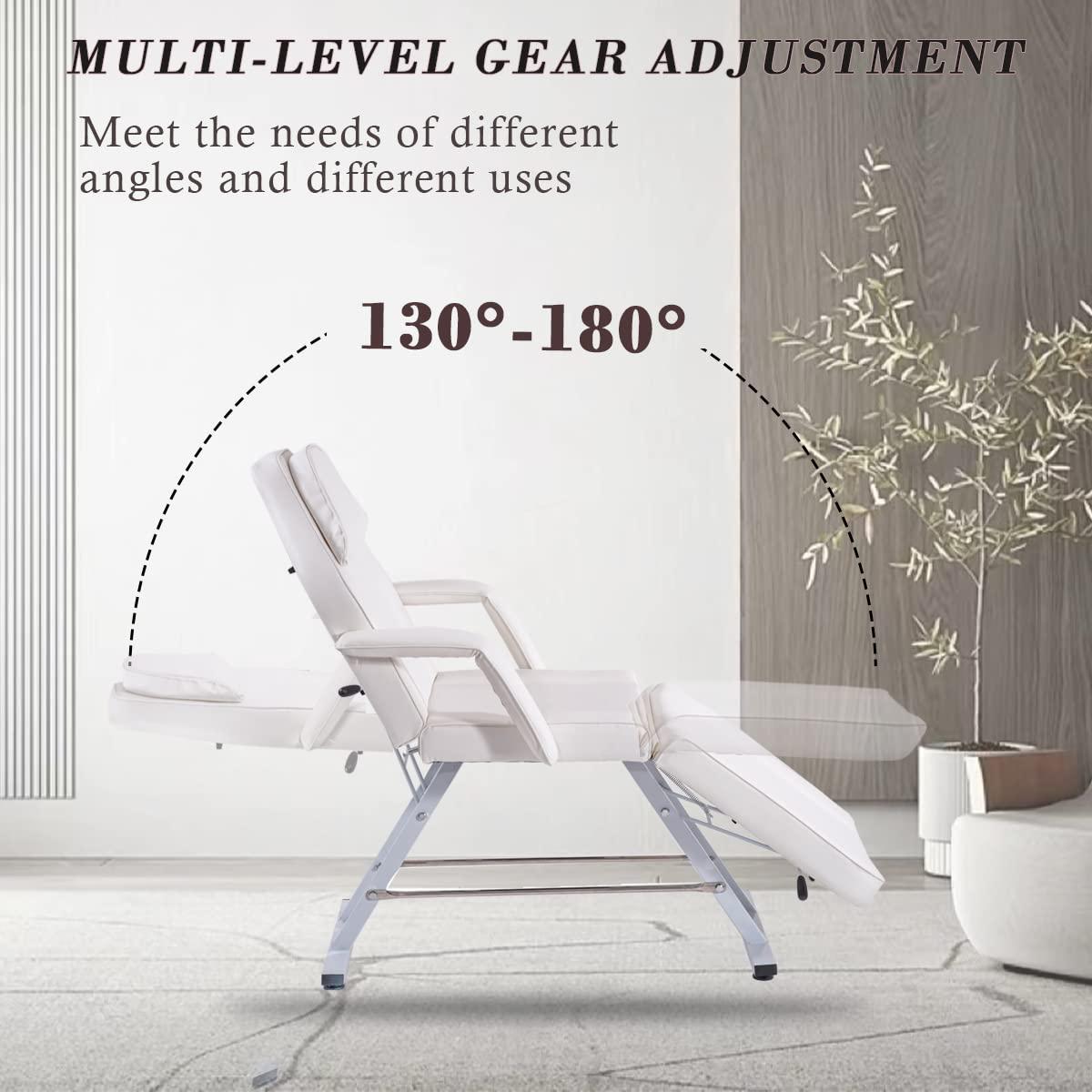 LSBIKE LSBIKE Beauty Bed with Stool and Sheets Adjustable Massage Chair Reclining Salon Bed Lash Chair with Removable Armrests Headrest Massage Table Set for Spa Salon Tattoo Facial (White)