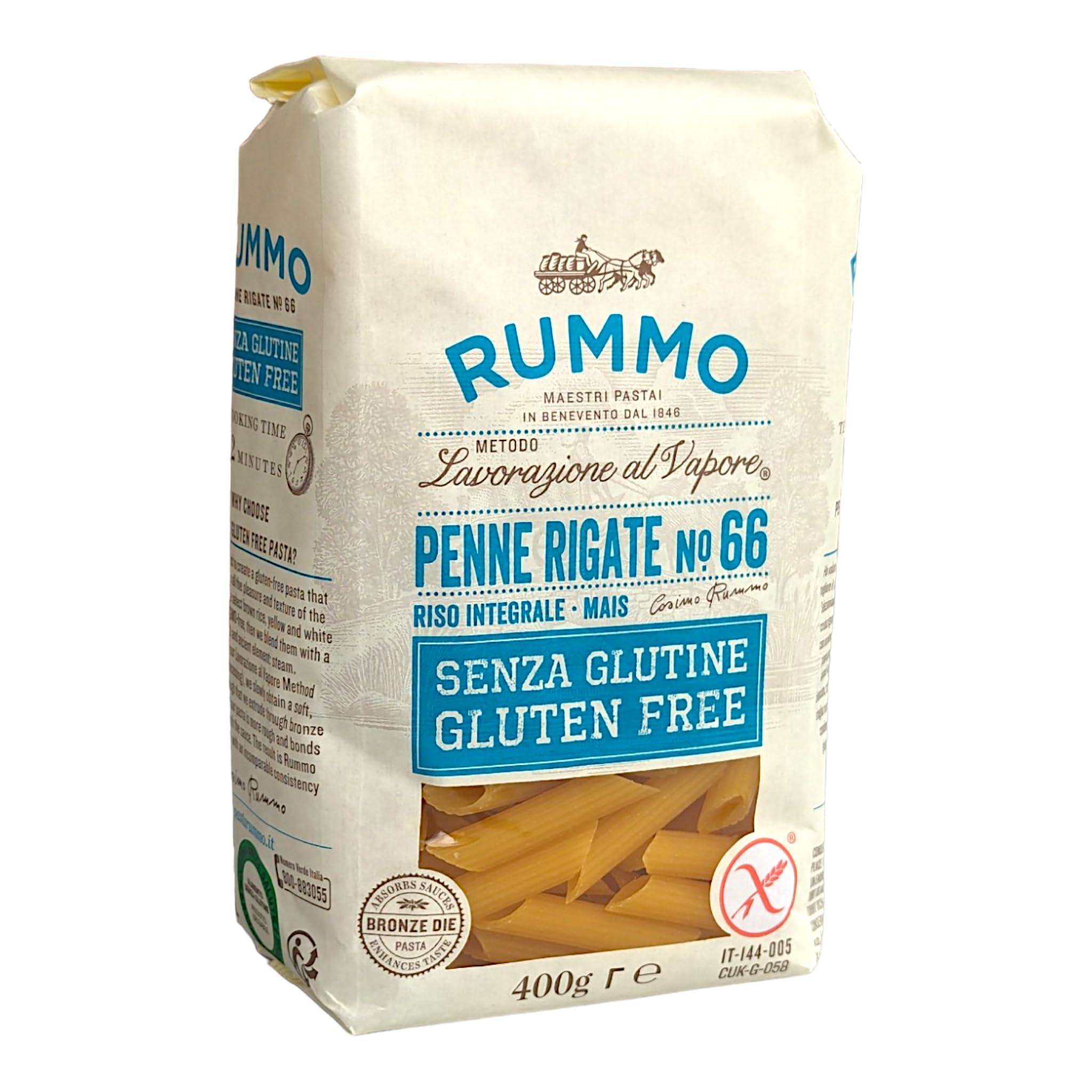 Italia Solutions UK Rummo Gluten Free Penne Rigate No.66-400g Corn & Brown Rice Pasta, Pack of 4 - with Italia Solutions UK Kitchen Conversion Card